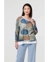 Izabel London - Sage Polka Dot Long Sleeve Top With Necklace - Lyst