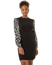 Roman - Animal Print Mix Frill Short Dress - Lyst