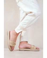 Where's That From - 'Jupiter' Single Strap Flat Sandals With Thread Design And Golden Detailing - Lyst