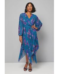 Wallis - Floral Pleated Asymmetric Wrap Dress - Lyst