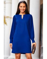Sosandar - Cobalt Pleated Sleeve Tab Detail Shift Dress - Lyst