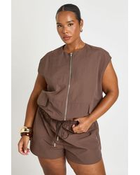 Boohoo - Plus Collarless Oversized Nylon Zip Up Top - Lyst