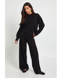 Boohoo - Petite Crew Neck Jumper And Wide Leg Trouser - Lyst