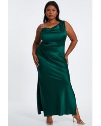 Quiz - Curve Bottle Satin Ruched Midi Dress Material_Polyester - Lyst