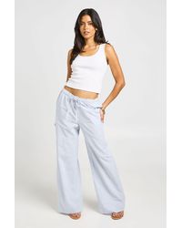 Boohoo - Cotton Poplin Striped Lace Trim Wide Leg Trousers - Lyst