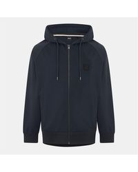 BOSS - Steele Hooded Ribbed Cuff Full Zipper Zipped Pocket Solid Patterned Jacket - Lyst