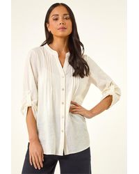 Roman - Petite V-Neck Button Front Top - Lyst