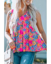 Azura Exchange - Boho Pattern Print Flounce V Neck Tank Top - Lyst