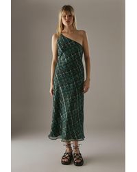 Warehouse - Metallic Chiffon One Shoulder Bias Midi Dress - Lyst