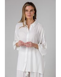 French Connection - Crinkle Trim Oversized Short Sleeve Button Up Shirt - Lyst