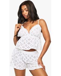 Boohoo - Broderie Anglaise Ruffle Detail Cami Top & Shorts Pyjama Set - Lyst