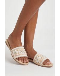 Boohoo - Contrast Raffia Beaded Sliders - Lyst