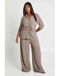 Boohoo - Plus Woven Cinched Shirt & Elasticated Wide Leg Trouser Co Ord - Lyst