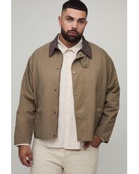 BoohooMAN - Plus Boxy Cord Collar Embroidered Worker Jacket - Lyst