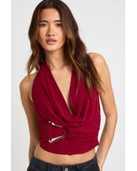 Boohoo - Double Layer Slinky Halter Neck Buckle Trim Top - Lyst