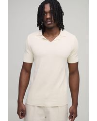 BoohooMAN - Tall Regular Fit Cotton Blend Ribbed Knitted Polo - Lyst