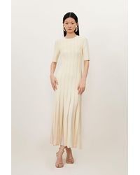 Karen Millen - Petite Viscose Blend Filament Full Skirt Knit Short Sleeve Midi Dress - Lyst