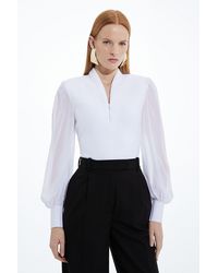 Karen Millen - Bandage Figure Form Zip Detail Chiffon Sleeve Knit Top - Lyst