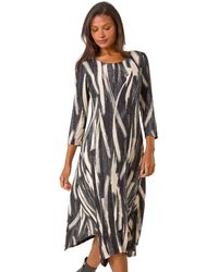 Roman - Ribbon Print Hanky Hem Midi Dress - Lyst