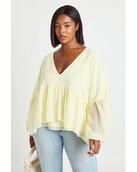 Boohoo - Plus Chiffon Ruffle Plunge Blouse - Lyst