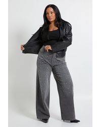 Boohoo - Plus Embellished High Waist Straight Leg Jean - Lyst