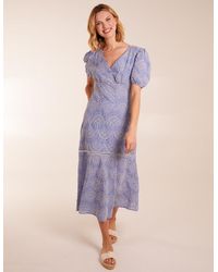 Blue Vanilla - Broderie Anglaise Puff Sleeve Midi Dress - Lyst