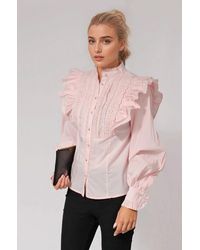 River Island - Ruffle Broderie Puff Sleeve Blouse - Lyst