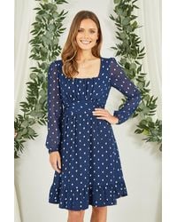 Mela London - Foil Print Long Sleeve Skater Dress With Wrap Tie Waist - Lyst