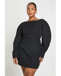 Boohoo - Plus Barrel Sleeve Slash Neck A Line Mini Dress - Lyst