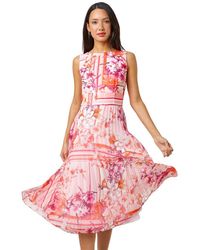 Roman - Floral Print Fit And Flare Pleated Dress - Lyst