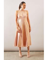 Wallis - Occasion Metallic Tie Neck Midi Dress - Lyst