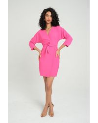 Hiccup - V Neck Long Sleeve Mini Wrap Dress With A Belt Detail - Lyst