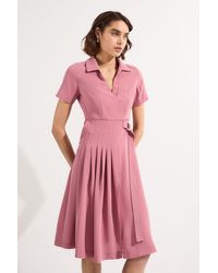 Karen Millen - Petite Soft Tailored Pleated Belted Midi Dress - Lyst