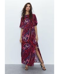 Warehouse - Paisley Printed Midi Dress Viscose - Lyst