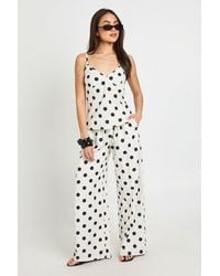 Boohoo - Polka Dot Linen Look Cami & Wide Leg Trouser Co-Ord - Lyst