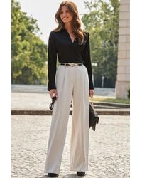 Sosandar - Ivory Wide Leg Pintuck Trousers - Lyst