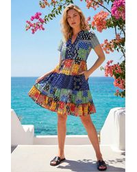 Roman - Patchwork Print V-Neck Tiered Dress - Lyst