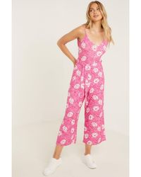 Quiz - Pink Floral Culotte Jumpsuit - Lyst