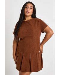 Boohoo - Plus Cord Pleated Hem Shift Dress - Lyst
