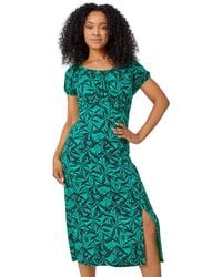 Roman Petite - Leaf Print Midi Stretch Dress - Lyst