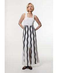 Karen Millen - Contrast Wave Knit A-Line Knitted Strappy Dress - Lyst