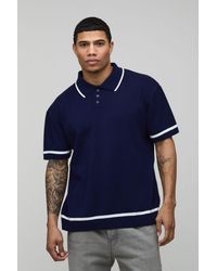 BoohooMAN - Essential Relaxed Fit Contrast Tip Knit Polo - Lyst