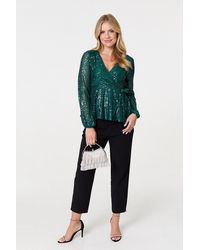 Izabel London - Sequin Embellished Long Sleeve Peplum Top - Lyst