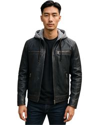 Infinity Leather - Hooded Biker Lamb Jacket - Lyst