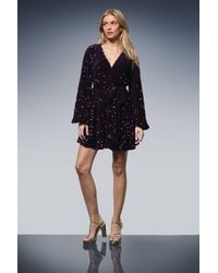 Oasis - Sequin Long Sleeve Button Detail Mini Dress - Lyst