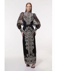 Karen Millen - Embroidered Organdie Woven Midi Skirt - Lyst