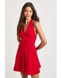 Boohoo - Bengaline Halterneck Pleated Skater Dress - Lyst