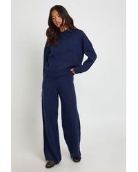 Boohoo - Chunky Knit Collar Detail Oversized Jumper And Wide Leg Trouser Co-Ord - Lyst