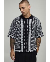 BoohooMAN - Boxy Regular Jacquard Border Knitted Shirt - Lyst