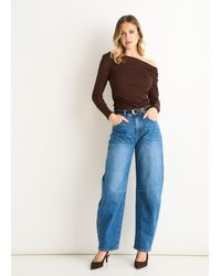 Gini London - Jersey Slash Neck Long Sleeves Top - Lyst